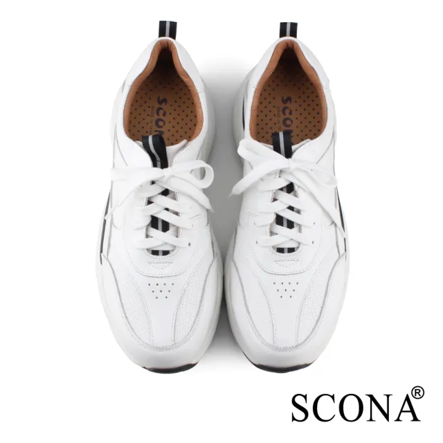 【SCONA 蘇格南】全真皮 輕彈力舒適綁帶休閒鞋(白色 1285-1)
