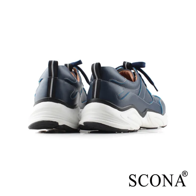 【SCONA 蘇格南】全真皮 輕彈力舒適綁帶休閒鞋(藍色 1285-2)