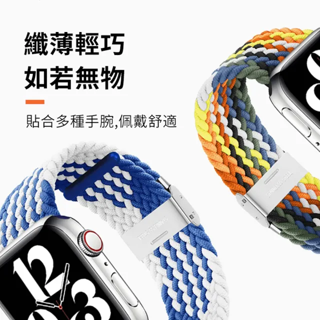 【ANTIAN】Apple Watch Ultra 2 Series 9/8/7/SE/6/5/4/ 雙色編織尼龍卡扣錶帶 38/40/41mm 42/44/45/49mm