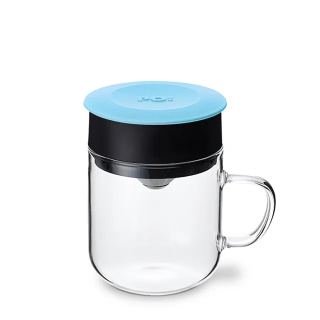 【PO:】2入組手沖咖啡(咖啡玻璃杯350ml-黑灰+咖啡玻璃杯240ml-天使藍)