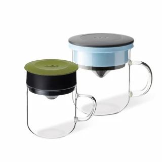 【PO:】2入組手沖咖啡(咖啡玻璃杯350ml-黑藍+咖啡玻璃杯240ml-橄欖綠)