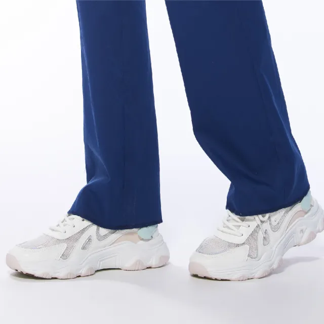 【Lynx Golf】女款日本進口布料吸汗速乾配色織帶設計窄管長褲(深藍色)