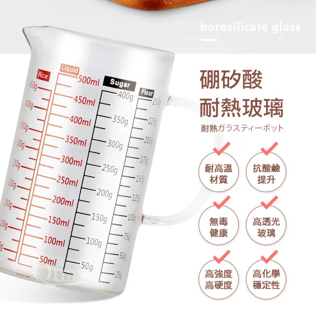 台灣製多功能耐熱玻璃量杯500ml(雙色刻度)