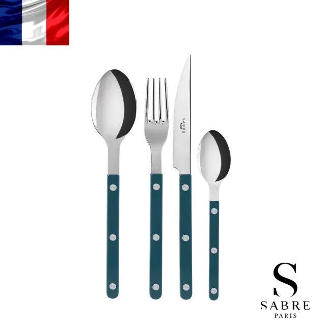 【Sabre Paris】Bistrot復古酒館純色系列-不鏽鋼餐具4件組(多色任選)