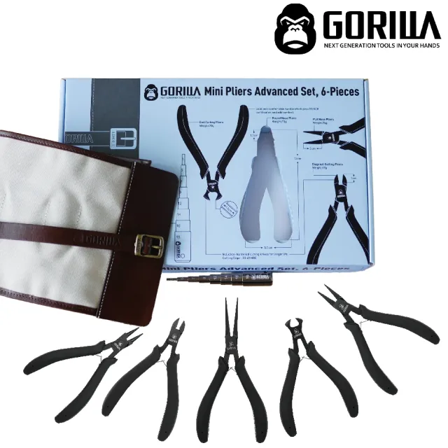 【GORILLA 紳士質人手工具】專業工藝鉗組六入組(斜口鉗 、細尖嘴鉗、 圓嘴鉗、平嘴鉗、頂切鉗、繞線棒)
