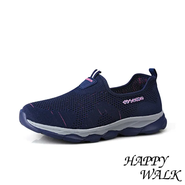 【HAPPY WALK】立體透氣飛織流線造型套腳式懶人休閒鞋(藍)