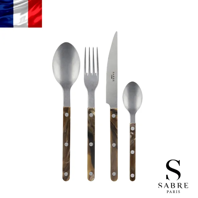 【Sabre Paris】Bistrot復古酒館混合材質系列-霧面不鏽鋼餐具4件組(多色任選)