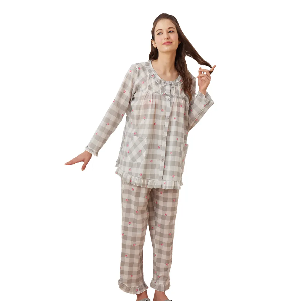 【蕾妮塔塔】輕甜美莓 棉柔薄款長袖兩件式睡衣(R17201兩色可選)