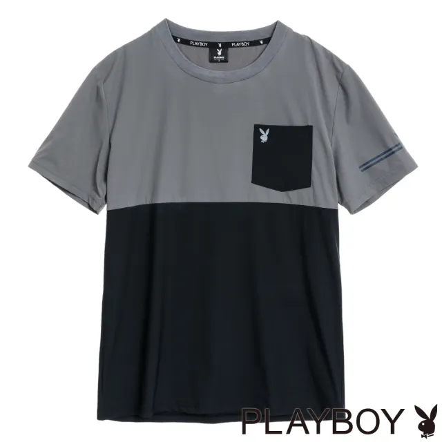 【PLAYBOY】對稱拼接口袋機能衣(灰色)