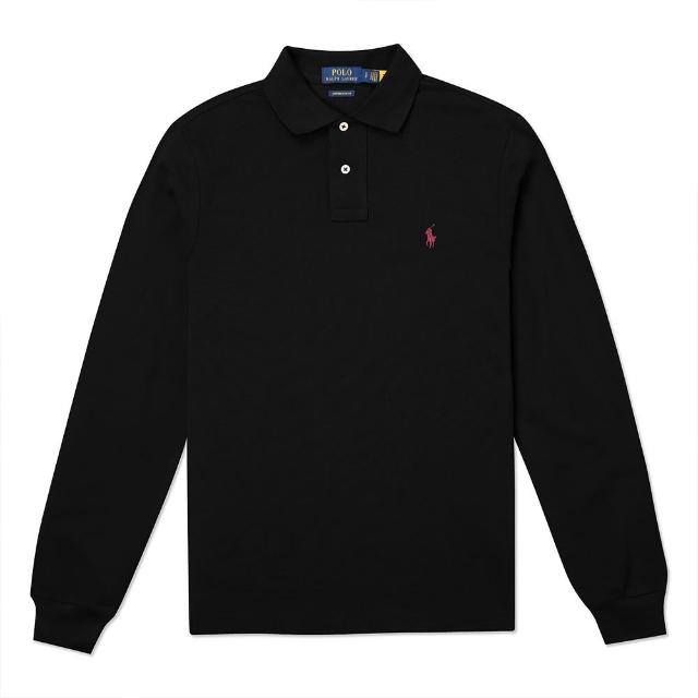 【RALPH LAUREN】Polo Ralph Lauren 爆款刺繡小馬長袖POLO衫-黑色(平輸品/CUSTOM SLIM FIT)