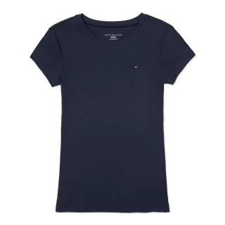 【Tommy Hilfiger】TOMMY 刺繡Logo素面短袖T恤 上衣-女-深藍色(平輸品/爆款/必備基本款)
