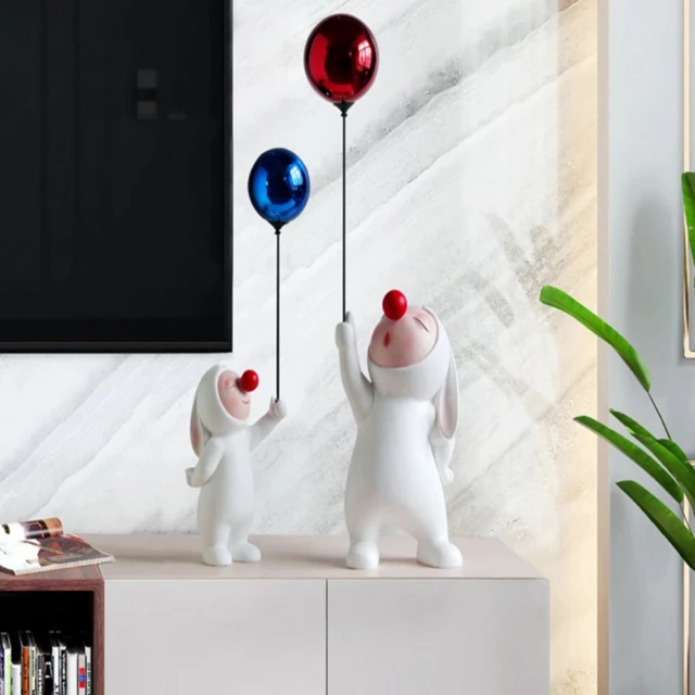 【JEN】北歐創意紅鼻子氣球小兔裝飾擺飾(小+藍色球)