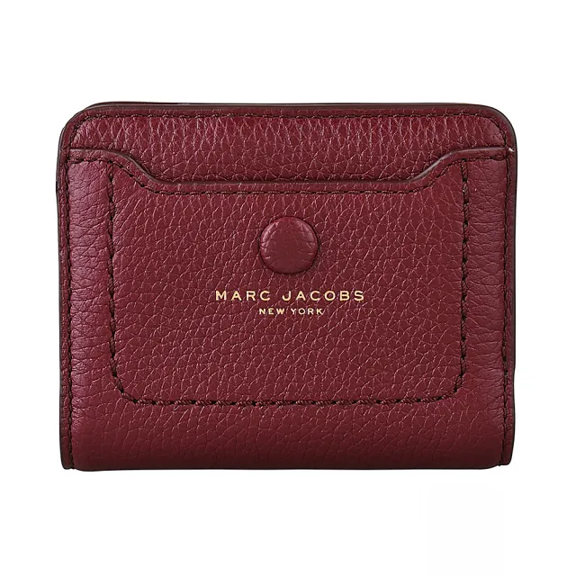 【MARC JACOBS 馬克賈伯】MARC JACOBS MINI EMPIRE CITY 燙金LOGO 牛皮拉鍊扣式短夾(酒紅)