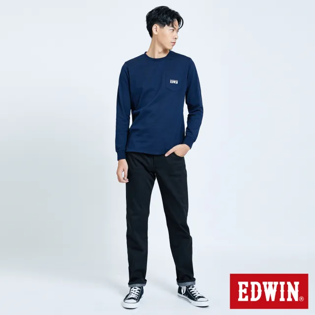 【EDWIN】男裝 口袋小LOGO長袖T恤(丈青色)