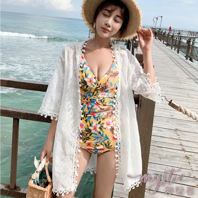 【TING BRA 婷姐內衣】五分袖壓花雪紡長版開衫防曬外罩罩衫(外罩 罩衫 泳衣罩衫)