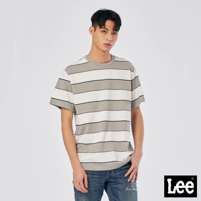 【Lee 官方旗艦】男裝 短袖T恤 / 條紋撞色 古董白 舒適版型(LL220191428)