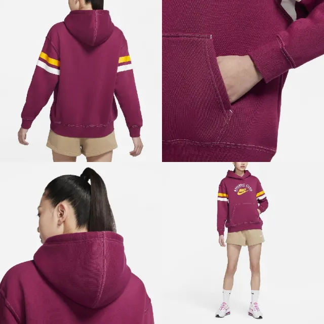 【NIKE 耐吉】長袖帽T NSW Athletic Club Fleece Hoodie 女版 紫紅 膠印 俱樂部(DQ9147-677)