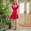 【OMUSES】方領壓褶訂製款紅色短禮服18-2111(S-3L)