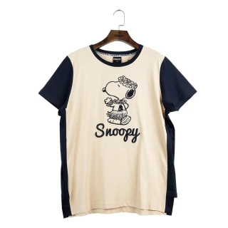 【SNOOPY 史努比】史努比草裙舞側開岔拼接短袖T恤