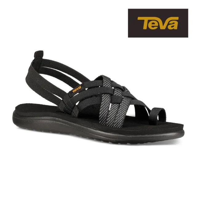 【TEVA】原廠貨 女 Voya Strappy 交叉織帶夾腳涼鞋/雨鞋/水鞋(黑灰-TV1099271HBK)