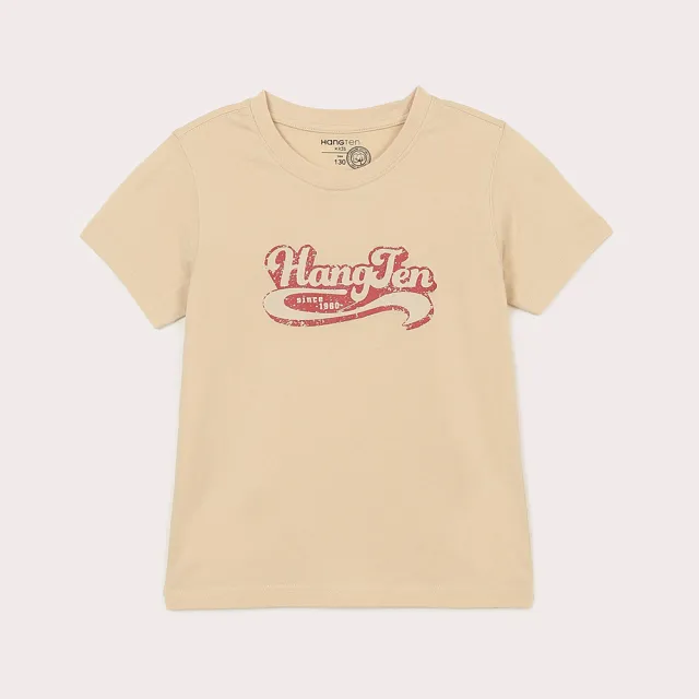 【Hang Ten】童裝-有機棉美式復古LOGO印花T恤(卡其)