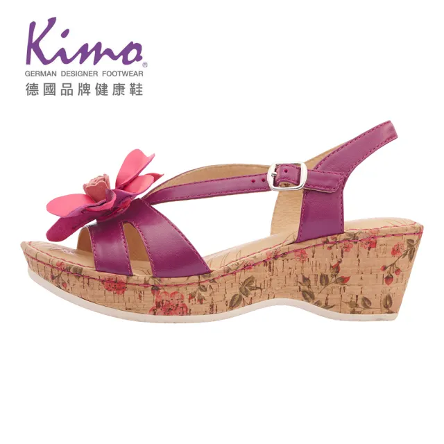 【Kimo】氣質小花牛皮繫帶涼鞋 女鞋(羅曼紫 KBASF040229)