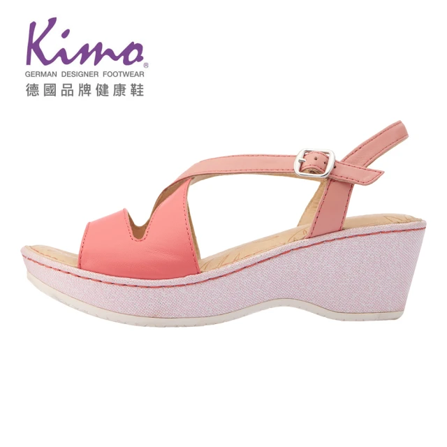 【Kimo】簡約寬帶交叉羊皮繫帶涼鞋 女鞋(西瓜紅 KBASF040237)