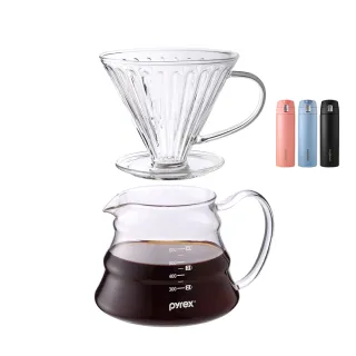 【CorelleBrands 康寧餐具】Pyrex Cafe 咖啡超值組+陶瓷不鏽鋼彈跳保溫杯-530ml(三色任選)