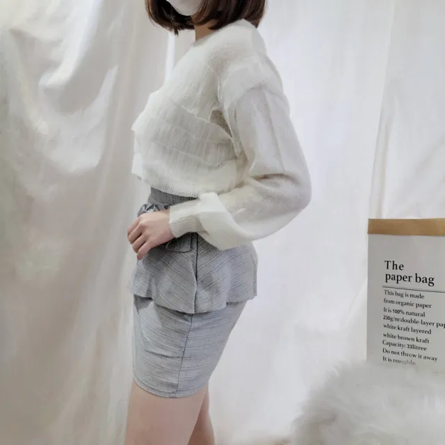 【BBHONEY】馬海毛針織衫 雪紡造型拼接針織衫(網美必備款)