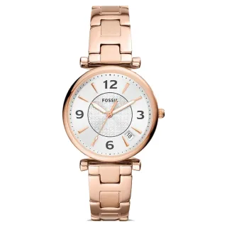 【FOSSIL】玫瑰金粉色皮帶款女錶  錶徑35MM(ES5160)