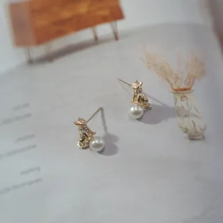 【ne jewelry & life】玩鬧 貓咪珍珠耳釘(可愛 耳環 動物)
