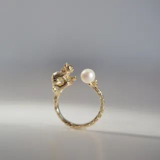 【ne jewelry & life】玩鬧 貓咪珍珠戒指(可愛 耳環 動物)