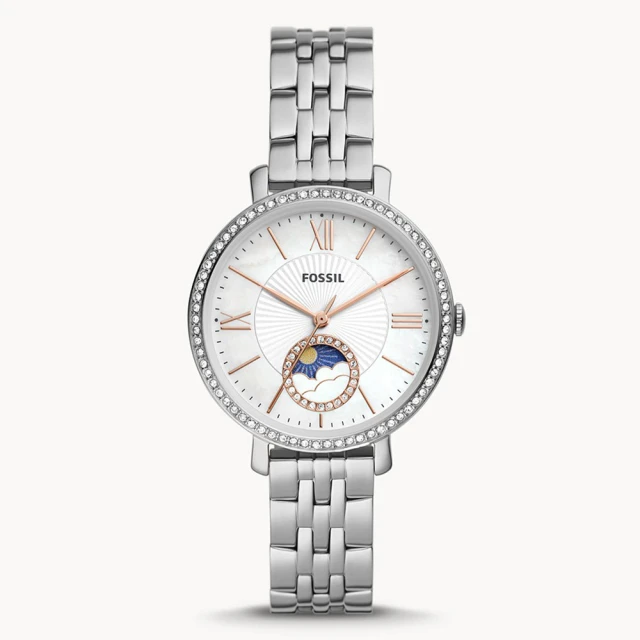 【FOSSIL】Jacqueline不鏽鋼時尚腕錶-月相銀色36MM(ES5164)