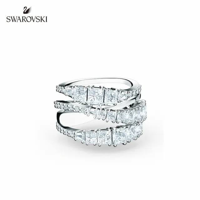 【SWAROVSKI 官方直營】Twist Wrap 白金色螺旋曲線白色戒指 交換禮物(Twist)