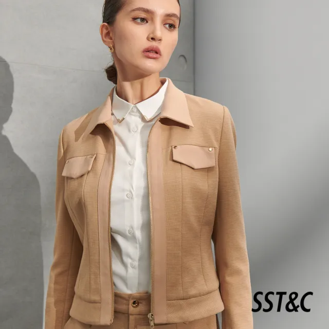 【SST&C】女裝 卡其色拼接拉鍊短版外套8162204001(限時3折)