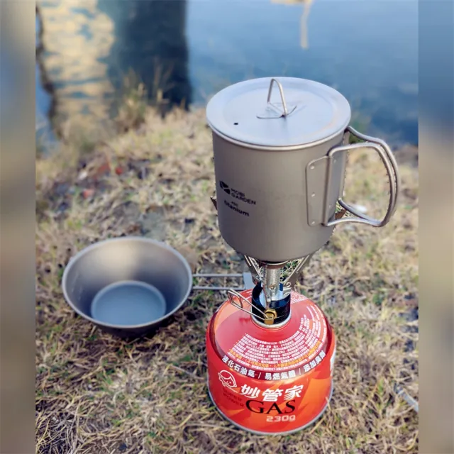 【May shop】新款 鈦金屬 超輕量戶外野營可燒水可折疊附蓋鈦杯碗