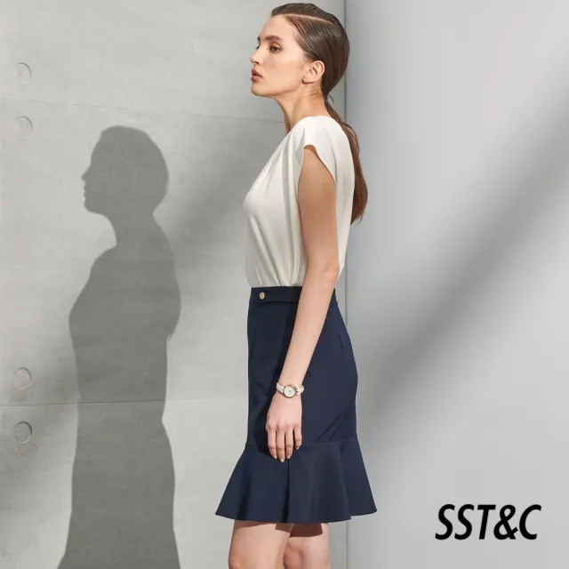 【SST&C 最後５５折】深藍色腰袢裝飾魚尾裙8362204003