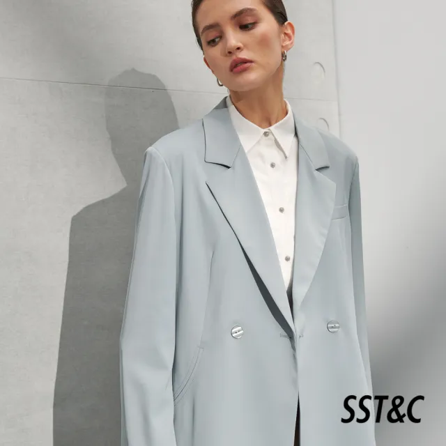 【SST&C】女裝 粉末藍翻領休閒西裝外套8162204003(雙11精選)