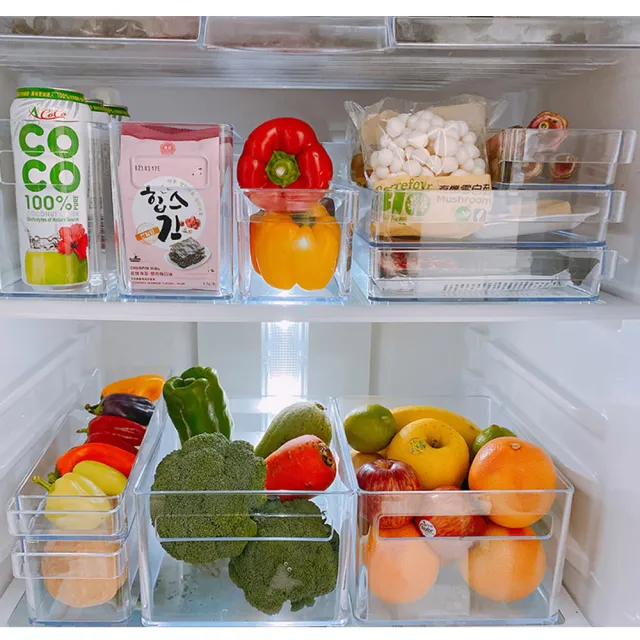 【bestco】日本製透明深型冰箱收納盒 中款(冷藏冷凍專用/開孔式把手設計)