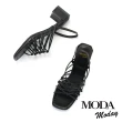 【MODA Moday】簡約交叉線條羊皮方頭粗跟涼鞋(黑)