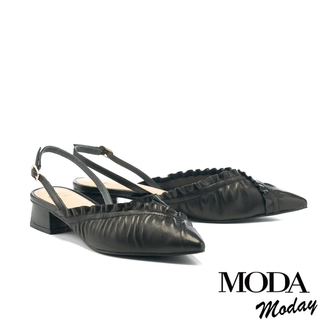 MODA Moday 自然質感羊皮後繫帶尖頭低跟穆勒鞋(黑)