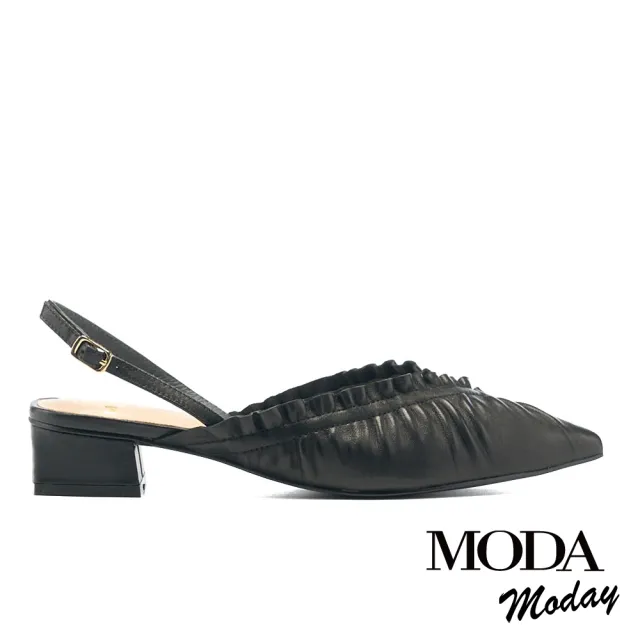 【MODA Moday】自然質感羊皮後繫帶尖頭低跟穆勒鞋(黑)