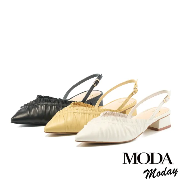 【MODA Moday】自然質感羊皮後繫帶尖頭低跟穆勒鞋(黑)