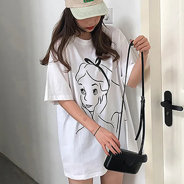 【BBHONEY】卡通印花 莫代爾棉T短袖寬鬆長版棉T上衣(網美必備款)