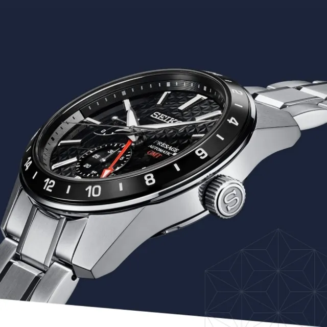 【SEIKO 精工】PRESAGE 新銳系列 麻葉圖騰 GMT 機械腕錶   禮物推薦 畢業禮物(SPB221J1/6R64-00C0D)