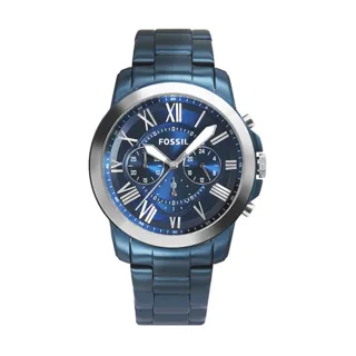 【FOSSIL】Grant 藍色款不鏽鋼三眼計時手錶 男錶 情人節(FS5230)