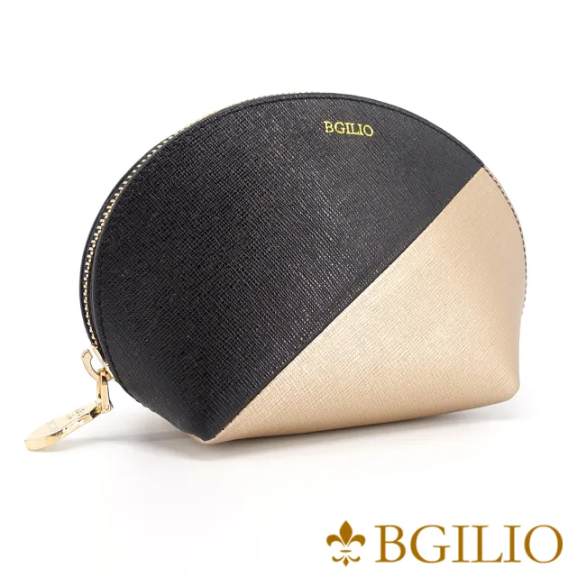 【Bgilio】十字紋牛皮優雅貝殼零錢包/化妝包-2色-大(1943.301)