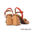 【TINO BELLINI 貝里尼】巴西進口雙色牛皮扭結繫踝粗跟涼鞋FSMT0018(駝)