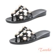 【Taroko】輕盈浪漫珍珠鏤空平底涼鞋(2色可選)