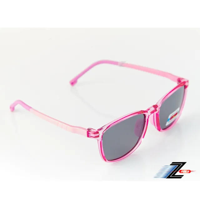 【Z-POLS】兒童專用舒適TR90輕量彈性材質 頂級Polarized寶麗來偏光黑抗UV400太陽眼鏡(質感透紅粉色系)